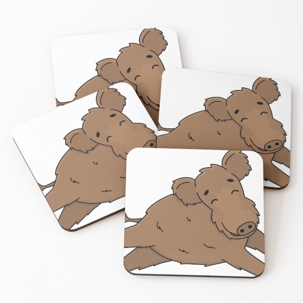 Item preview, Brown cute fluffy outline cartoon boar male wild pig, animal is happy, jumps and runs designed and sold by essskina.