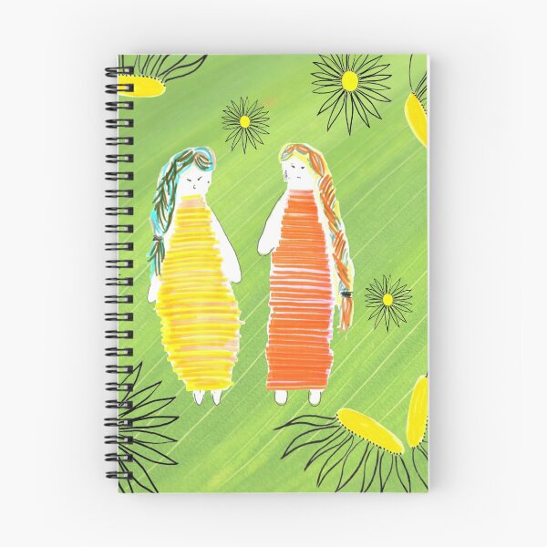 Item preview, Spiral Journal Dolls And Daisies Hand Drawn Green Wash Background designed and sold by H3designs.