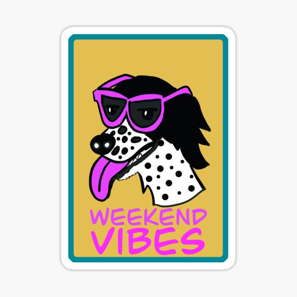 Spotty Spaniel Dog with Sunglasses Weekend Vibes Sticker