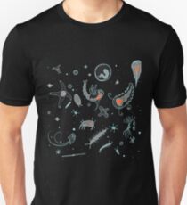 Black, Blue, and Red Nautical Bioluminescent Plankton Pattern Unisex T-Shirt