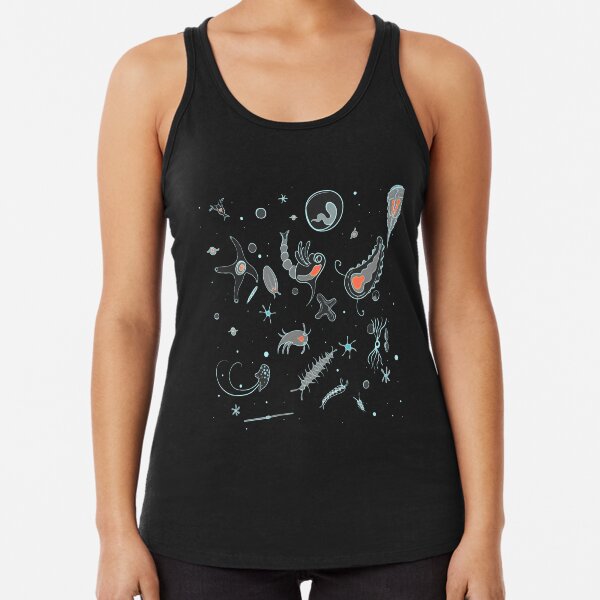 Black, Blue, and Red Nautical Bioluminescent Plankton Pattern Racerback Tank Top