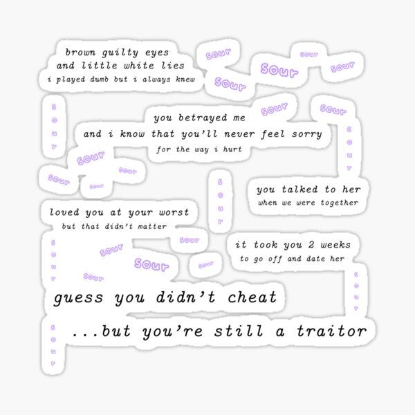 Traitor; You're Still A Traitor; Song Lyrics Sticker for Sale by  BellaHope1