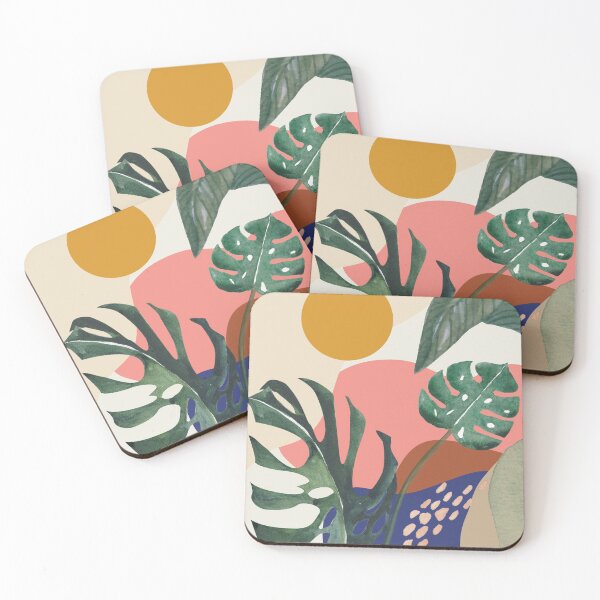 Item preview, Tropical Jungle Boho Monstera banana Palm leaf Branch Abstract Watercolor Sun Art animal paw forest prints warm earthy tones pastel colors solid soft gradient shapes in summer 2 designed and sold by AbstractTrace.