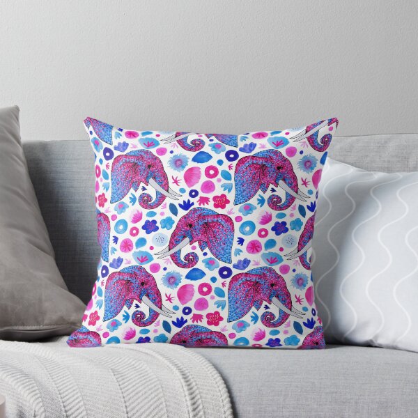 Item preview, Illustrated elephant with pink and blue painted flowers designed and sold by suzzincolour.