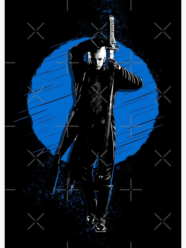 Portrait of vergil from devil may cry 5 with a haunting blue background