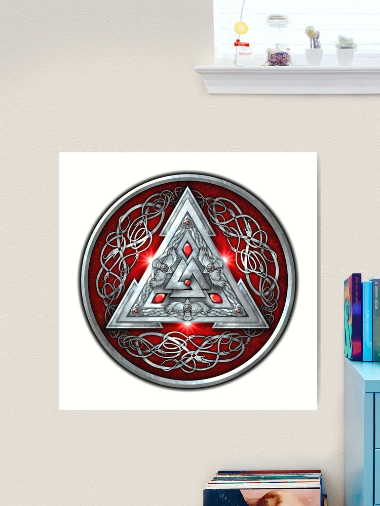 Personalized Viking Norwegian Shield Triskele Valknut in Silver and Red Norse Décor Area Rug, Viking Decor, Viking outlet Rug, Viking Area Rugs