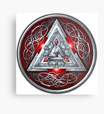 Norse Triskele Valknut Shield in Silver and Red Metal Print
