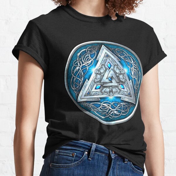 Norse Triskele Valknut Shield in Silver and Sea Blue Classic T-Shirt