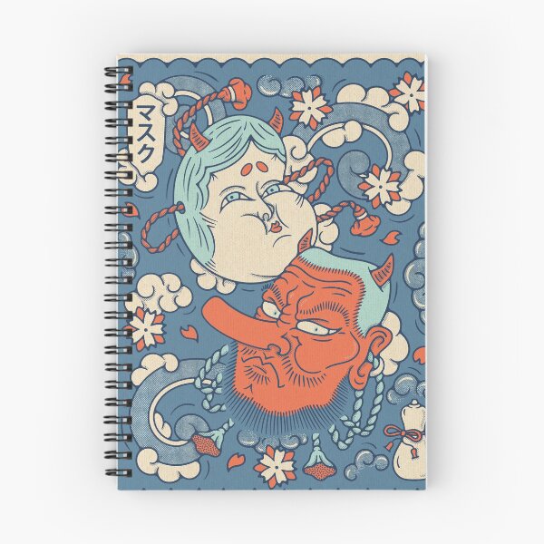Item preview, Tengu and Okame Japanese masks illustration designed and sold by Ryan Paul Ragnni.