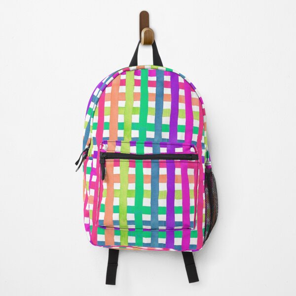 Item preview, Neon rainbow watercolour stripe gingham pattern designed and sold by suzzincolour.