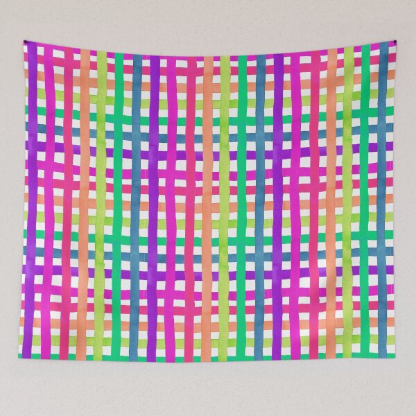 Item preview, Neon rainbow watercolour stripe gingham pattern designed and sold by suzzincolour.