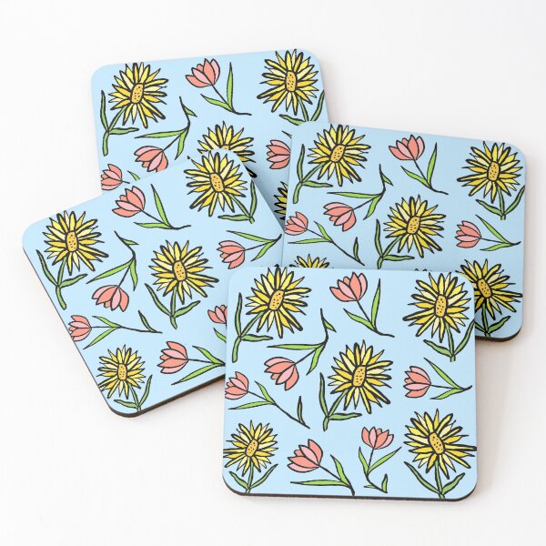 Item preview, Tulips and Sunflowers in blue illustration designed and sold by valdegilde.