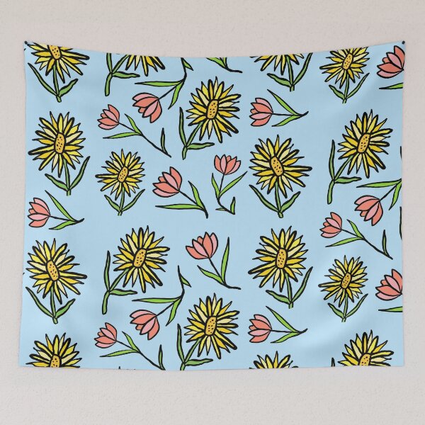 Item preview, Tulips and Sunflowers in blue illustration designed and sold by valdegilde.