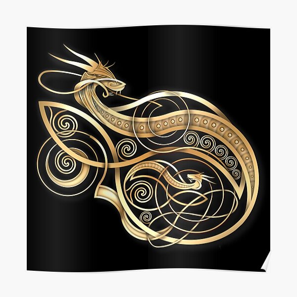 Gold Norse Dragon Poster