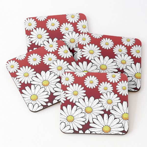 Item preview, daisy pattern on gradient dark red maroon background designed and sold by weilertsen.