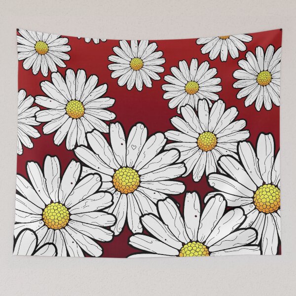 Item preview, daisy pattern on gradient dark red maroon background designed and sold by weilertsen.
