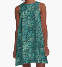 Tiki Stacks, Teal A-Line Dress