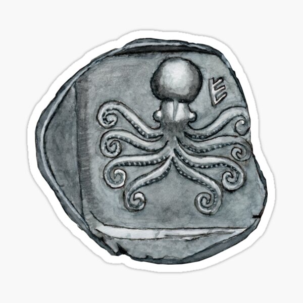 Vista previa del artículo con la obra «Moneda de pulpo Eretria acuarela original», diseñado y vendido por WillowNox7.