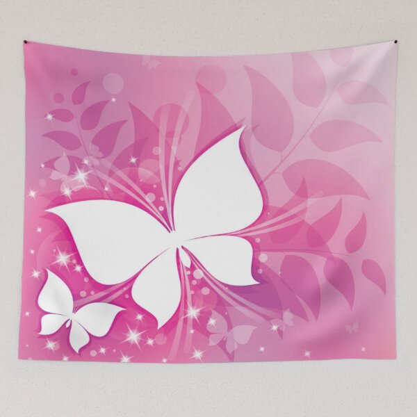 Item preview, White Butterflies & Stars Pink Leaves Background Abstract Art designed and sold by WearWolfDesigns.