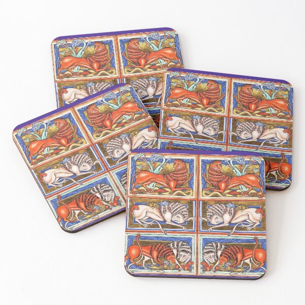 Item preview, MEDIEVAL BESTIARY LiONS  AND LION KITTENS in Red Blue White designed and sold by BulganLumini.