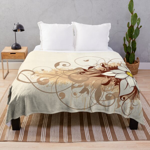 Item preview, White Flower - Brown Floral Design Pattern on a Cream Background designed and sold by WearWolfDesigns.