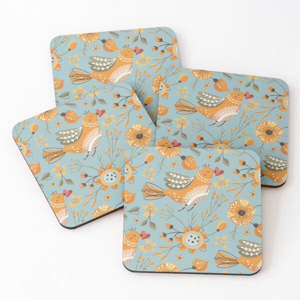 Item preview, Colorful Love Birds Flower Leaf vintage cute pattern illustration design designed and sold by micreations.