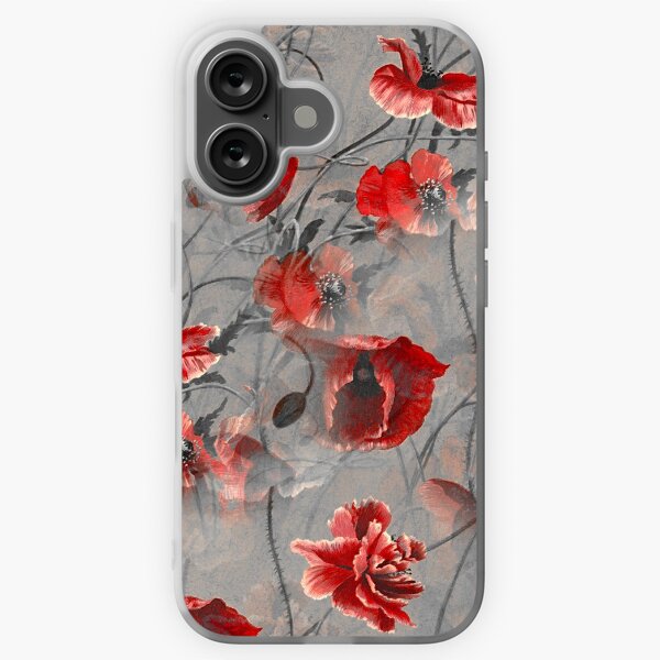 Bohemian red poppy wildflowers, floral art paint texture design, Abstract  iPhone and Samsung Galaxy case cover iPhone Case