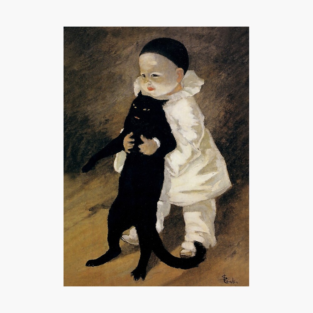 Reprint einer Malerei von Théophile Steinlen Grußkarte Pierrot und die Katze 