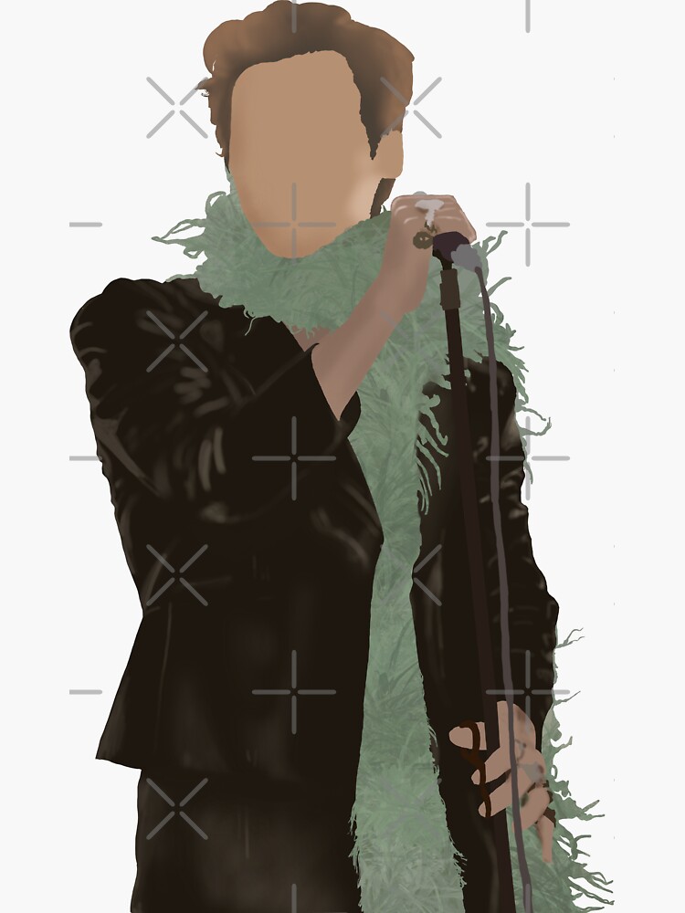 "Harry at the Grammys Leather Suit and Green Feather Boa" Sticker for