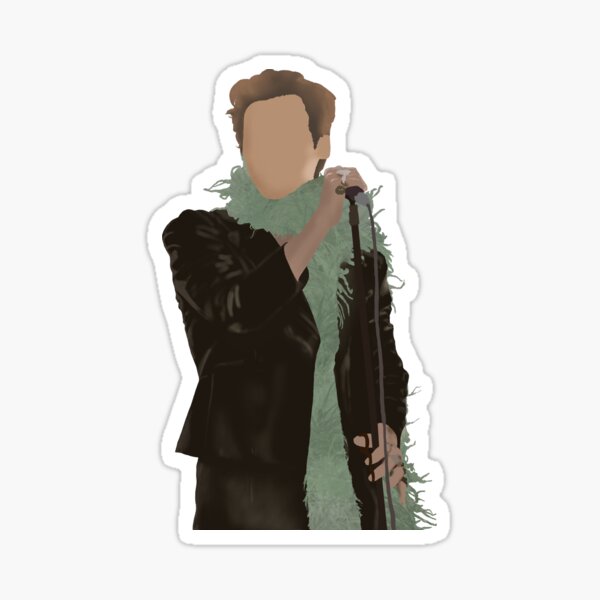 "Harry at the Grammys Leather Suit and Green Feather Boa" Sticker for