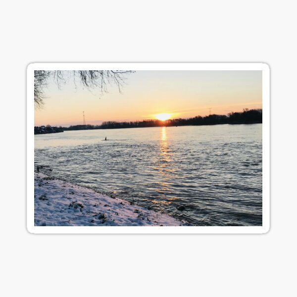 Winter snow sun above the river Sticker