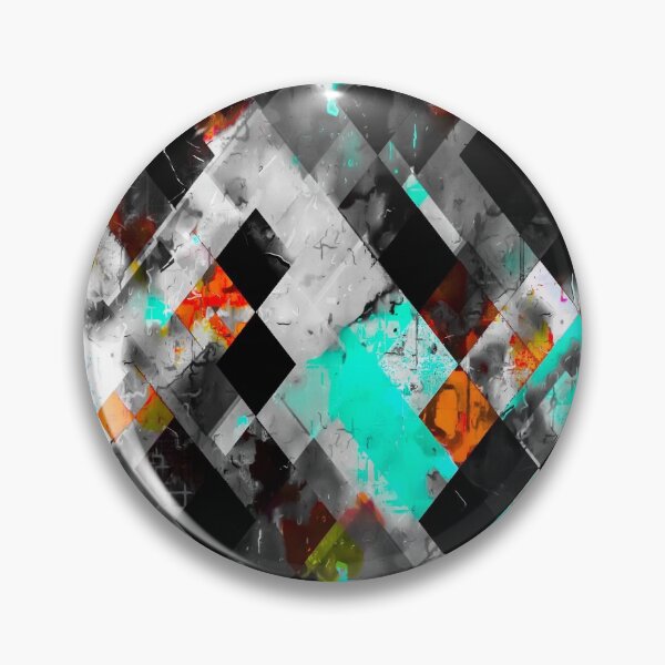 Item preview, geometric pixel square pattern abstract art in blue orange black designed and sold by Mrvell.