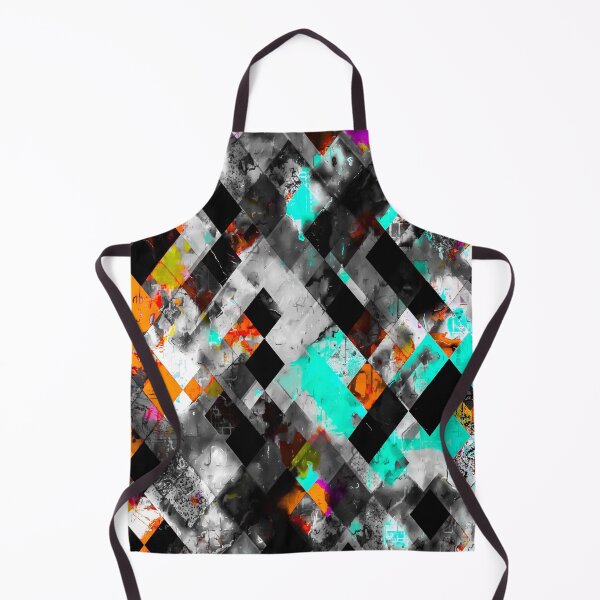 Item preview, geometric pixel square pattern abstract art in blue orange black designed and sold by Mrvell.