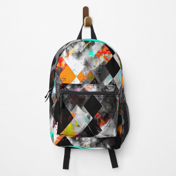 Item preview, geometric pixel square pattern abstract art in blue orange black designed and sold by Mrvell.