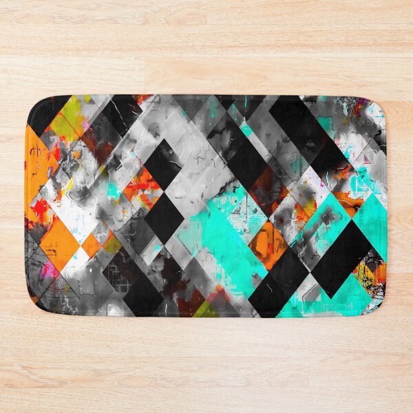 Item preview, geometric pixel square pattern abstract art in blue orange black designed and sold by Mrvell.