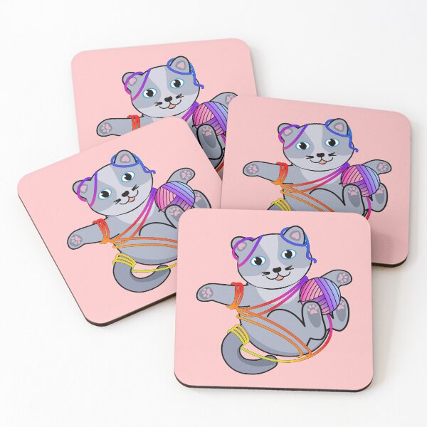 Item preview, Cute cat tangled with ball of yarn - kitty kawaii knitting - crotchet  designed and sold by catnbloom.