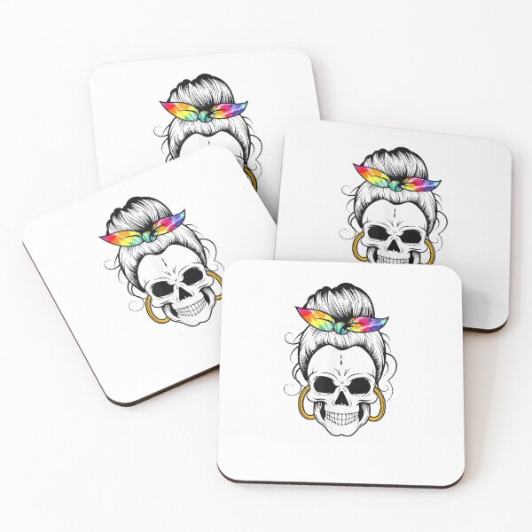 Item preview, Skull Messy Bun rainbow headband and hoop earrings designed and sold by speakupandshine.