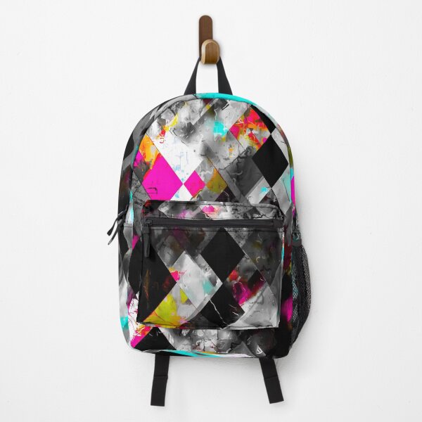 Item preview, geometric pixel square pattern abstract art in blue pink black designed and sold by Mrvell.