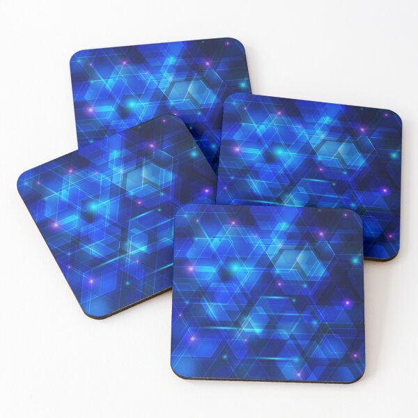 Item preview, Blue Techno Abstract Art Multi layer Hexagonal Shapes Contemporary Future Digital designed and sold by WearWolfDesigns.