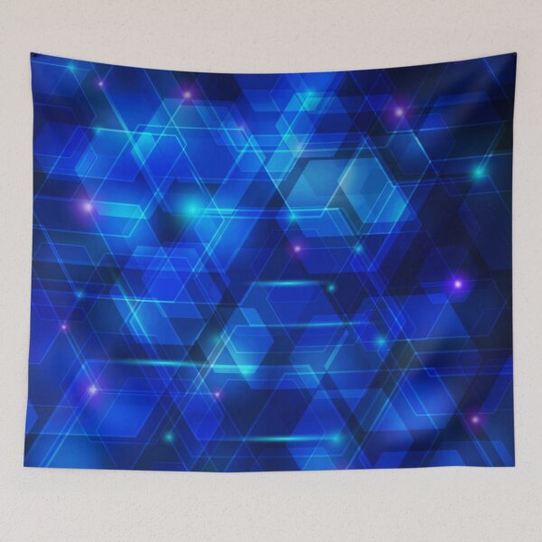 Item preview, Blue Techno Abstract Art Multi layer Hexagonal Shapes Contemporary Future Digital designed and sold by WearWolfDesigns.