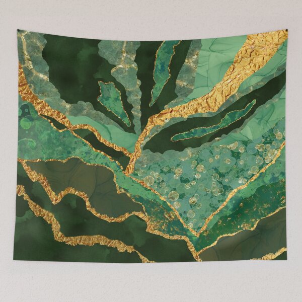 Item preview, Abstract Green and Gold Malachite Collage, Modern Nature Texture Mineral designed and sold by SparrowsEndArt.