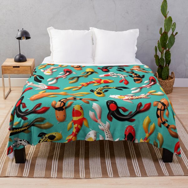 Item preview, Pattern of colorful Japanese koi fish before simple light blue background designed and sold by CiniArt.