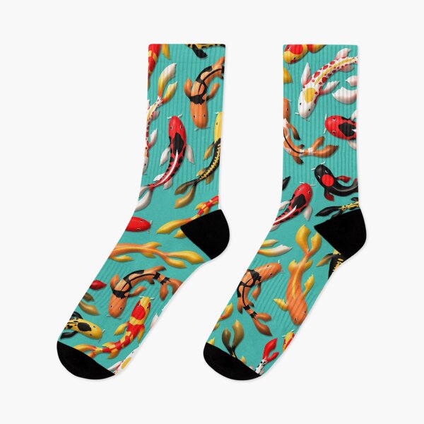 Item preview, Pattern of colorful Japanese koi fish before simple light blue background designed and sold by CiniArt.