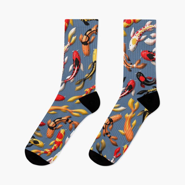 Item preview, Pattern of colorful Japanese koi fish before simple dark blue background designed and sold by CiniArt.