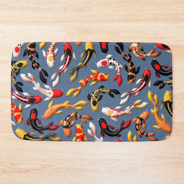 Item preview, Pattern of colorful Japanese koi fish before simple dark blue background designed and sold by CiniArt.