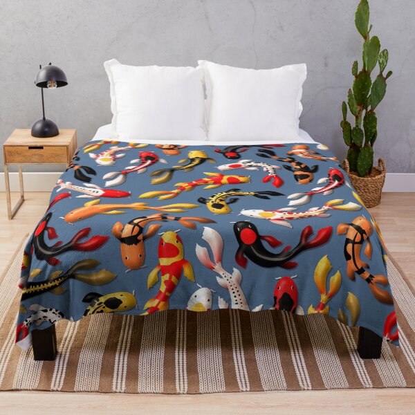Item preview, Pattern of colorful Japanese koi fish before simple dark blue background designed and sold by CiniArt.