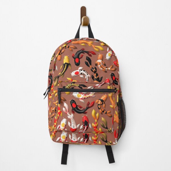 Item preview, Pattern of colorful Japanese koi fish before simple dark red background designed and sold by CiniArt.