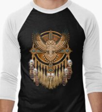 Native American Beadwork Owl Mandala Men's Baseball Âľ T-Shirt