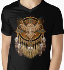 Camiseta para hombre de cuello en v Buho de abalorios nativo americano Mandala