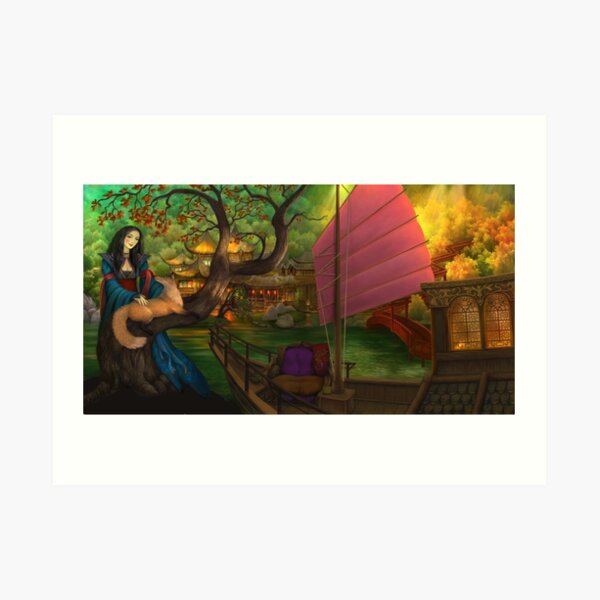The Poetess and the Golden Fox Art Print
